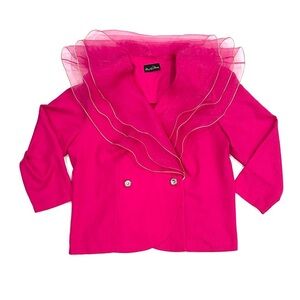 Vintage David Rose Hot Pink Double-Breasted Ruffled Organza Collar Blazer